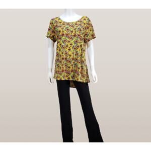 LuLaRoe Classic T Women's Yellow High-Lo Floral Scoop Neck Shirt, Size: Lg, New